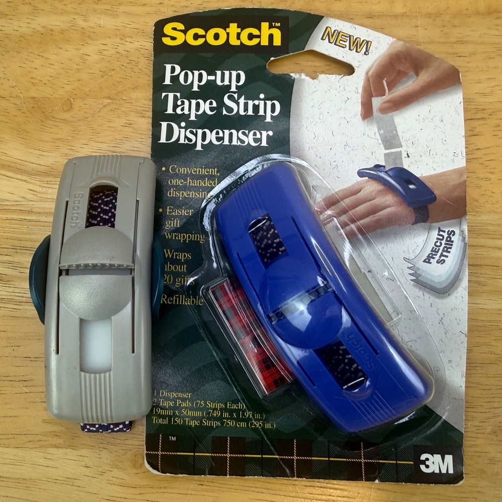 Scotch Pop-up Tape Strip Dispenser Set 3M Wrist Wearable Blue New Grey + Extra